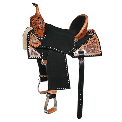 HS Hilason Western Horse Barrel Flex Tree Trail American Leather Saddle Black