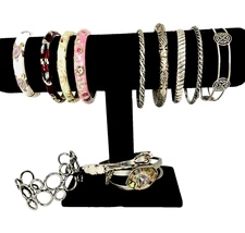 13pc Bracelet Lot Enamel Bangles Silver Tone Cuffs Resin & Love Charm