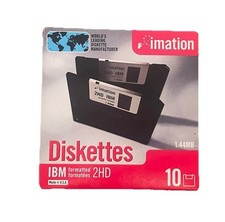 3,5" FLOPPY 2HD IMATION IBM FORMATTED / BOX -- 10 New Sealed Box Old Stock