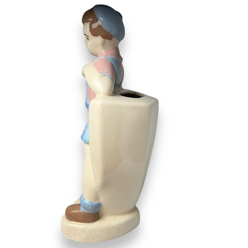 Vintage Weil Ware Vase kleiner Junge Blumen handbemalt Mid Century selten - Bild 4 von 12
