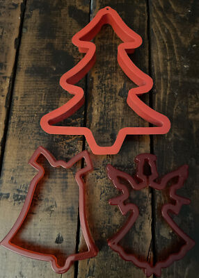 Christmas Cookie Cutters Bell-Angel-Tree Red Plastic