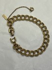 J25- Vintage Monet Charm Starter Bracelet Safety Chain Gold Tone 6.75" Double