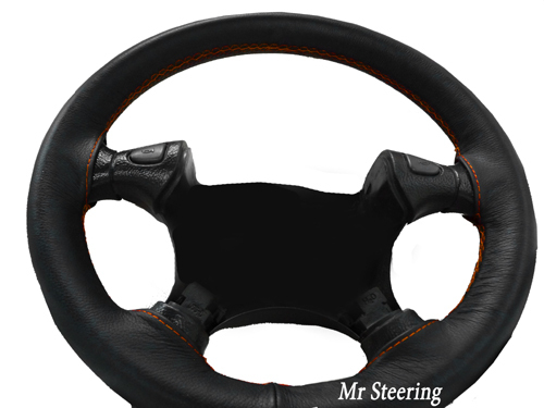 PASST FÜR MITSUBISHI L200 1996-2005 SCHWARZ LEDERLENKRADBEZUG ORANGE NÄHTE - Bild 1 von 4