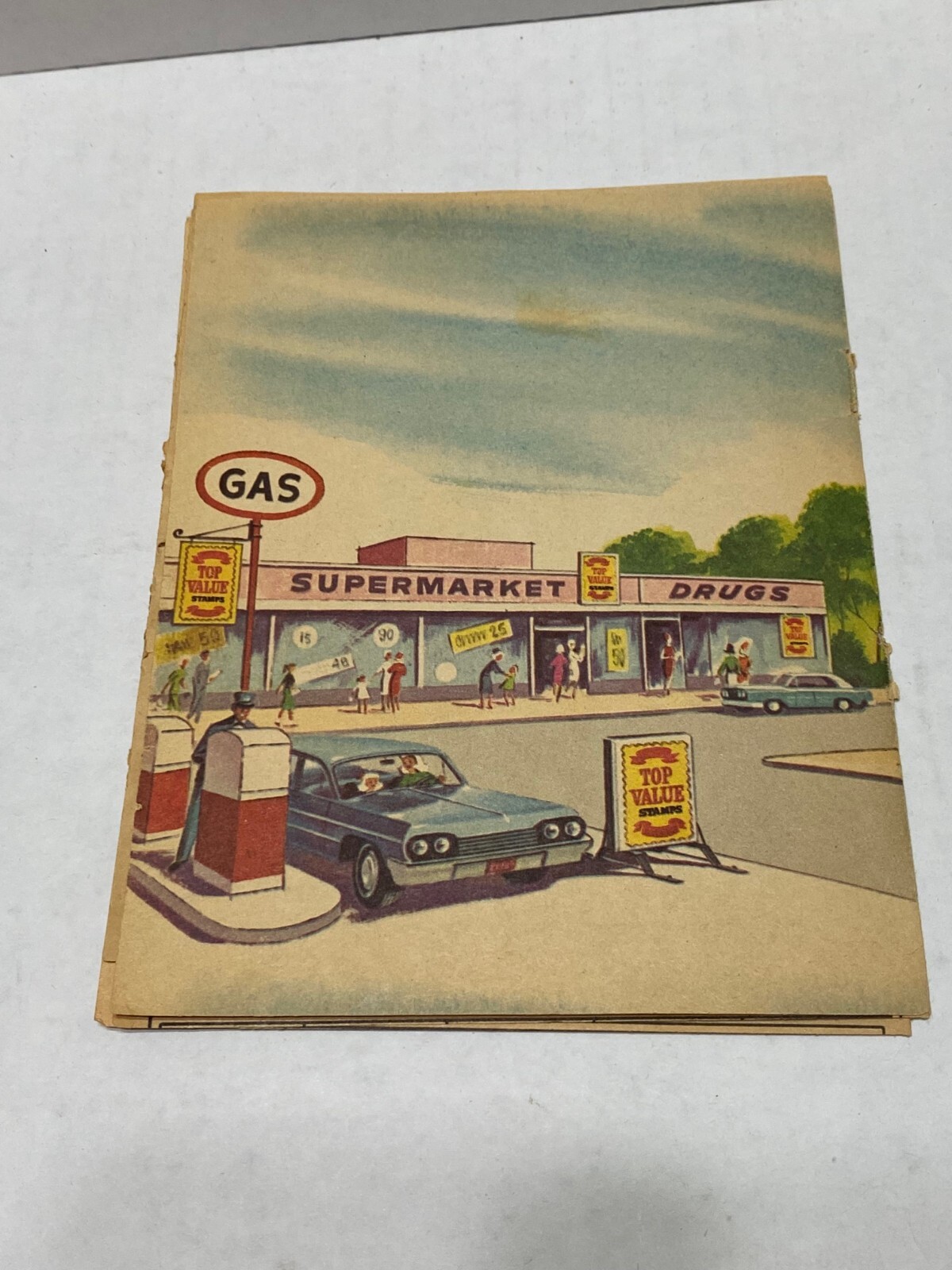 VINTAGE 1966 TOP VALUE STAMPS SAVER BOOK - 8 PAGES FILLED WITH STAMPS