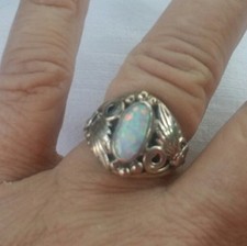 American Indian Navajo Opal with scroll, leaf Ring Band Sterling Sizes 6 to 9