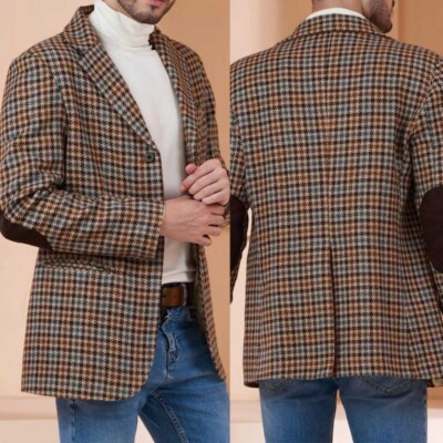 Men's Plaid Jacket 1 Piece Autumn Spring Casual Coat Notch Lapel Outwear Blazers