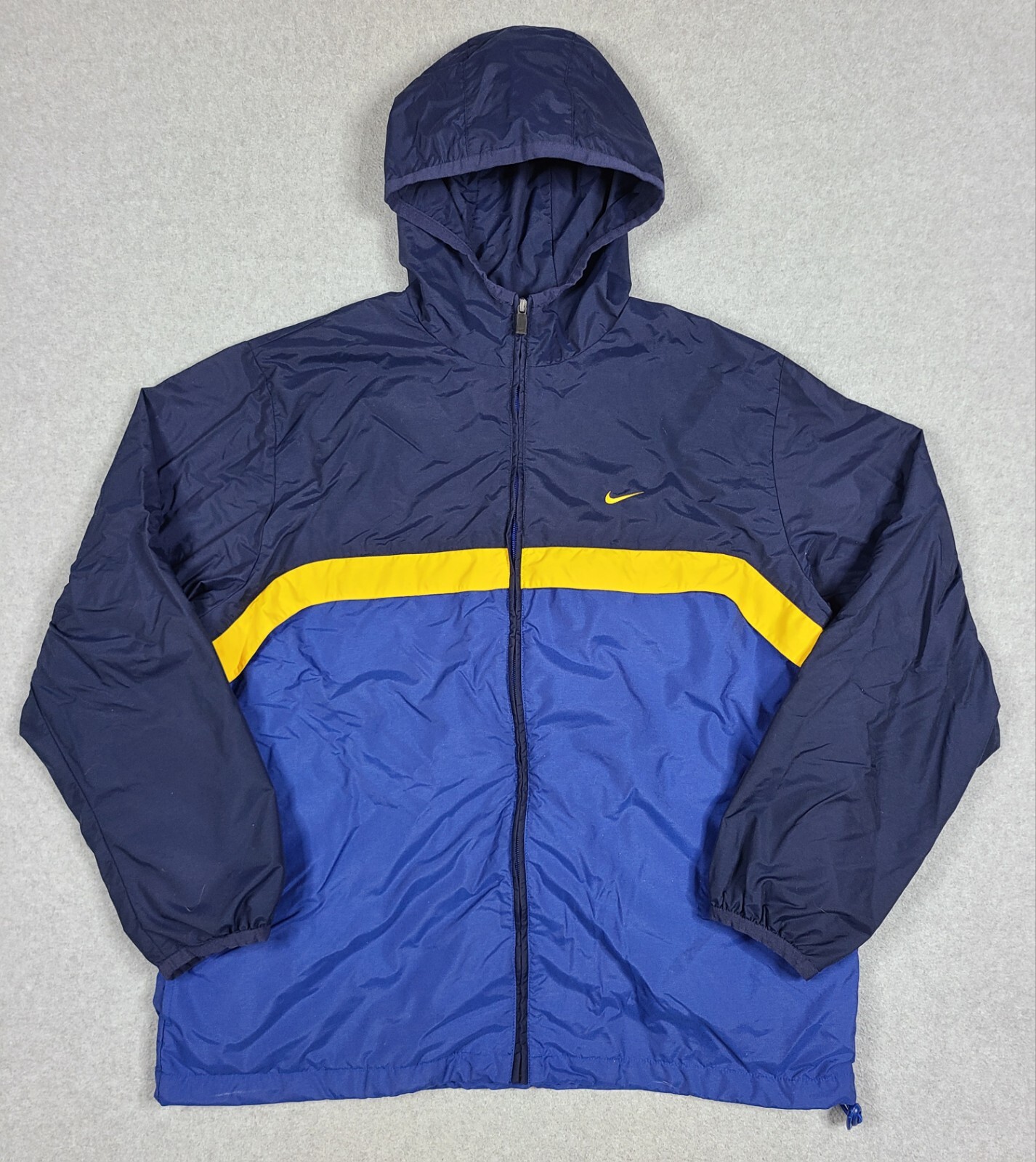 Vintage Y2K Nike Full Zip Nylon  Windbreaker Lined Silver Tag Blue Yellow Swoosh