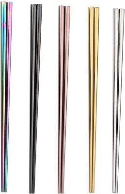 5 Pairs Metal Chopsticks Stainless Steel Reusable Dishwasher Safe 8.8 Inch