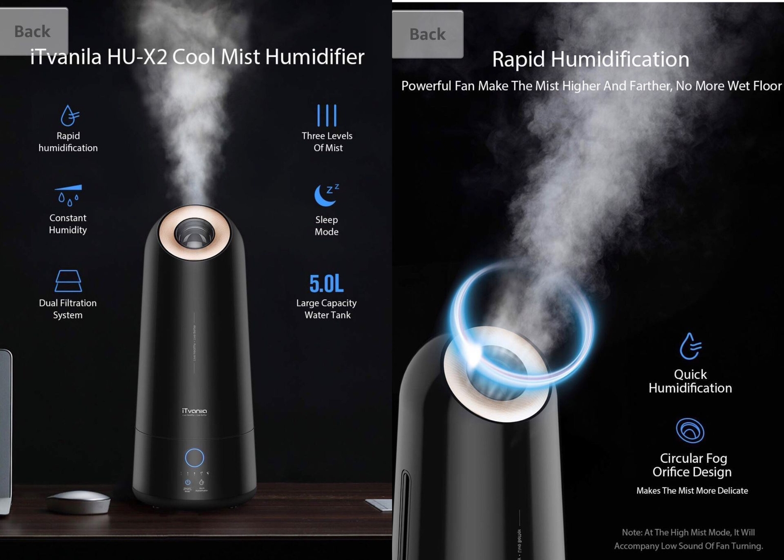 iTvanila ultrasonic humidifier 5 Liter Large Capapcity X2A Black eBay