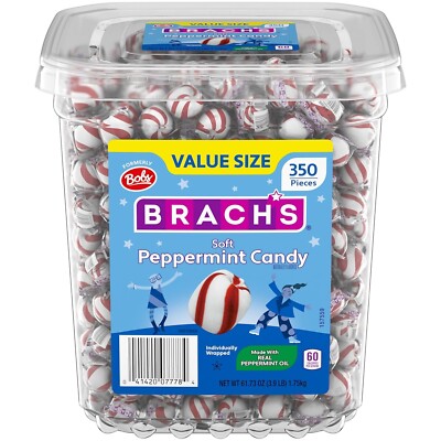 Brach's Bobs Sweet Stripes Soft Peppermint Candy, 350 Count (62.4 oz)