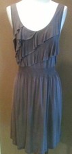 Color Thread L Sleeveless Smoky Brown Ruffled Jersey Dress W Gathered Waist