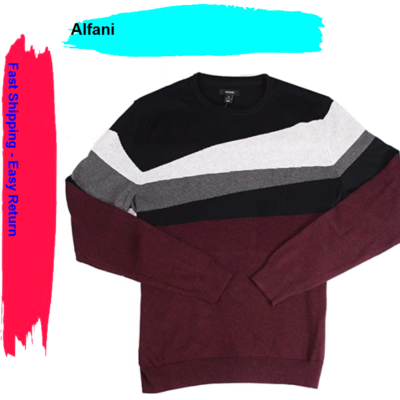 $75 Alfani Mens Sweater Medium Pullover Colorblock Crewneck Black