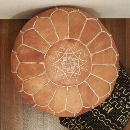 Sale Moroccan Genuine Leather Boho Pouf Ottoman Footstool Pouffe Brown - Picture 5 of 6