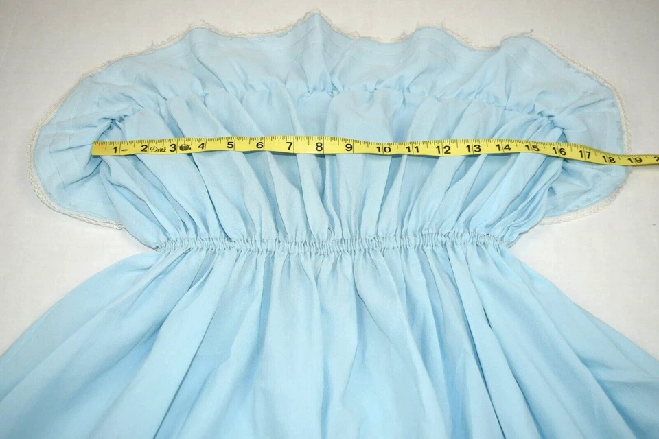 Vestido Vintage Sin Tirantes Talla S/M Años 70 Azul Polvo Encaje Volantes Corpiño Ligero Fluido Foto 4 de 4