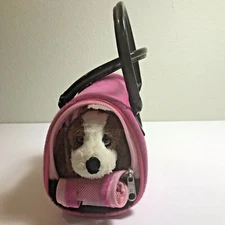 Hush Puppies Dog In Caring Case Purse 4" Brown Ivory Stuffed Animal Pink Black 