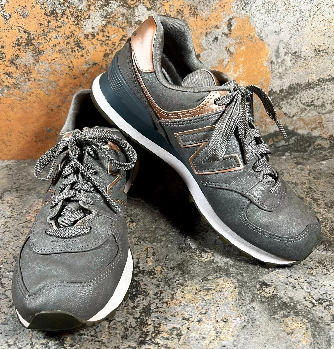 NEW BALANCE 574 Sneakers Womens Size 6.5 Gray Rose Gold Running