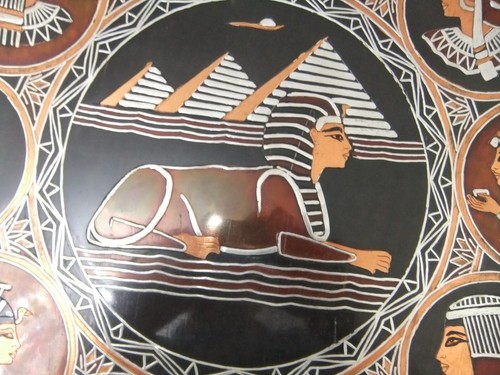 Vintage Egyptian Copper Plaque Silver Inlay Pyramids Pharoah`s Sphinx 50 cm - Picture 7 of 8