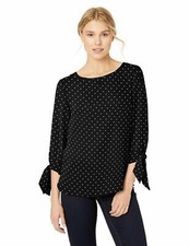 Nine West Women's 3/4 TIE SLV LT WT Crepe Blouse, -XS Black/Ivory