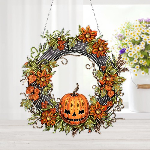 Halloween Skeleton 5D DIY Diamond Painting Wreath Pendant for Wall Window