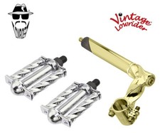 Vtg Lowrider Twisted 22.2 Stem Gold Mini Square Twisted 1/2 Pedals Chrome