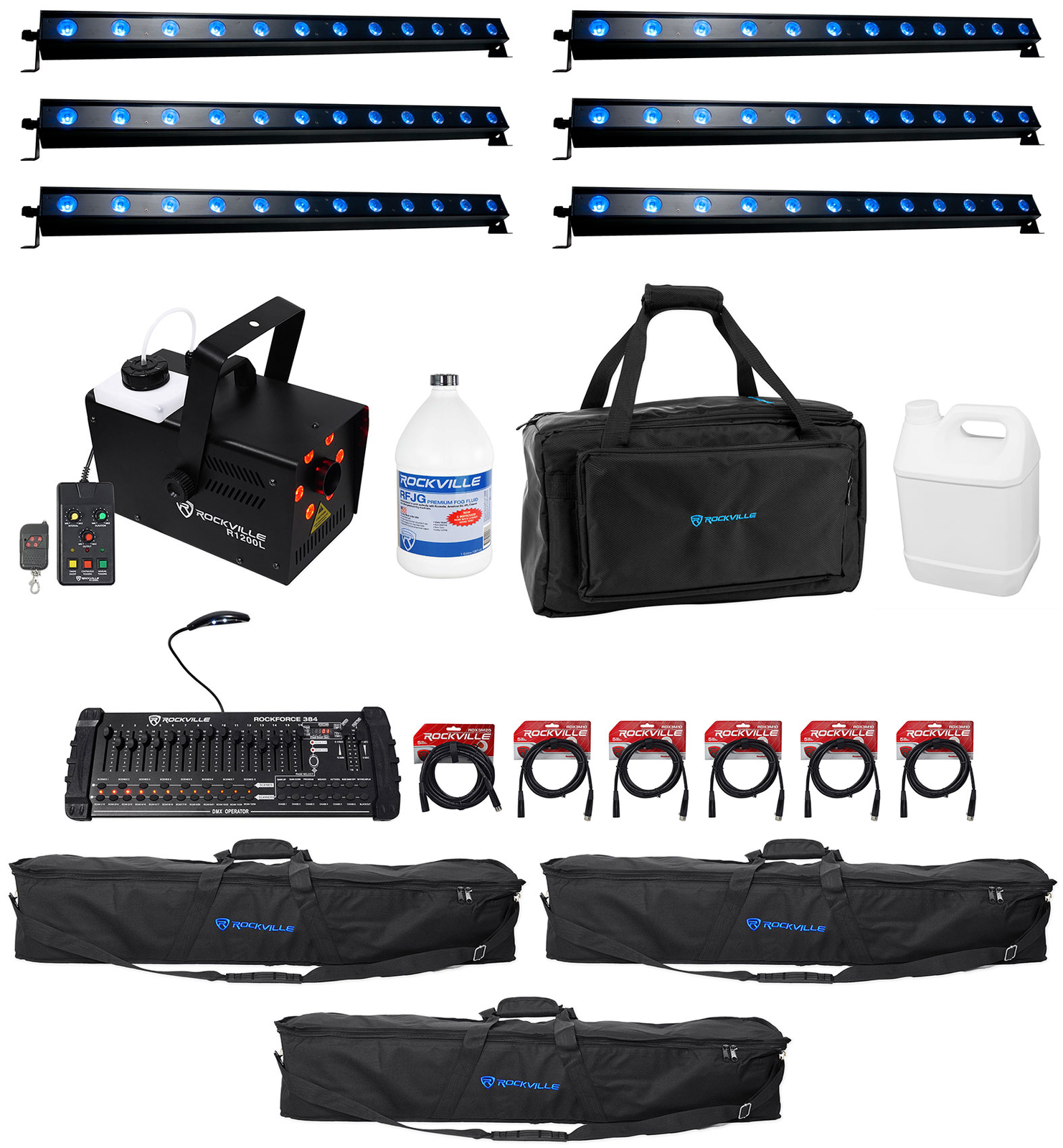 6 American DJ ULTRA HEX BAR 12 RF Wash Strip LightsDMX ControllerFoggerBags 505190₽