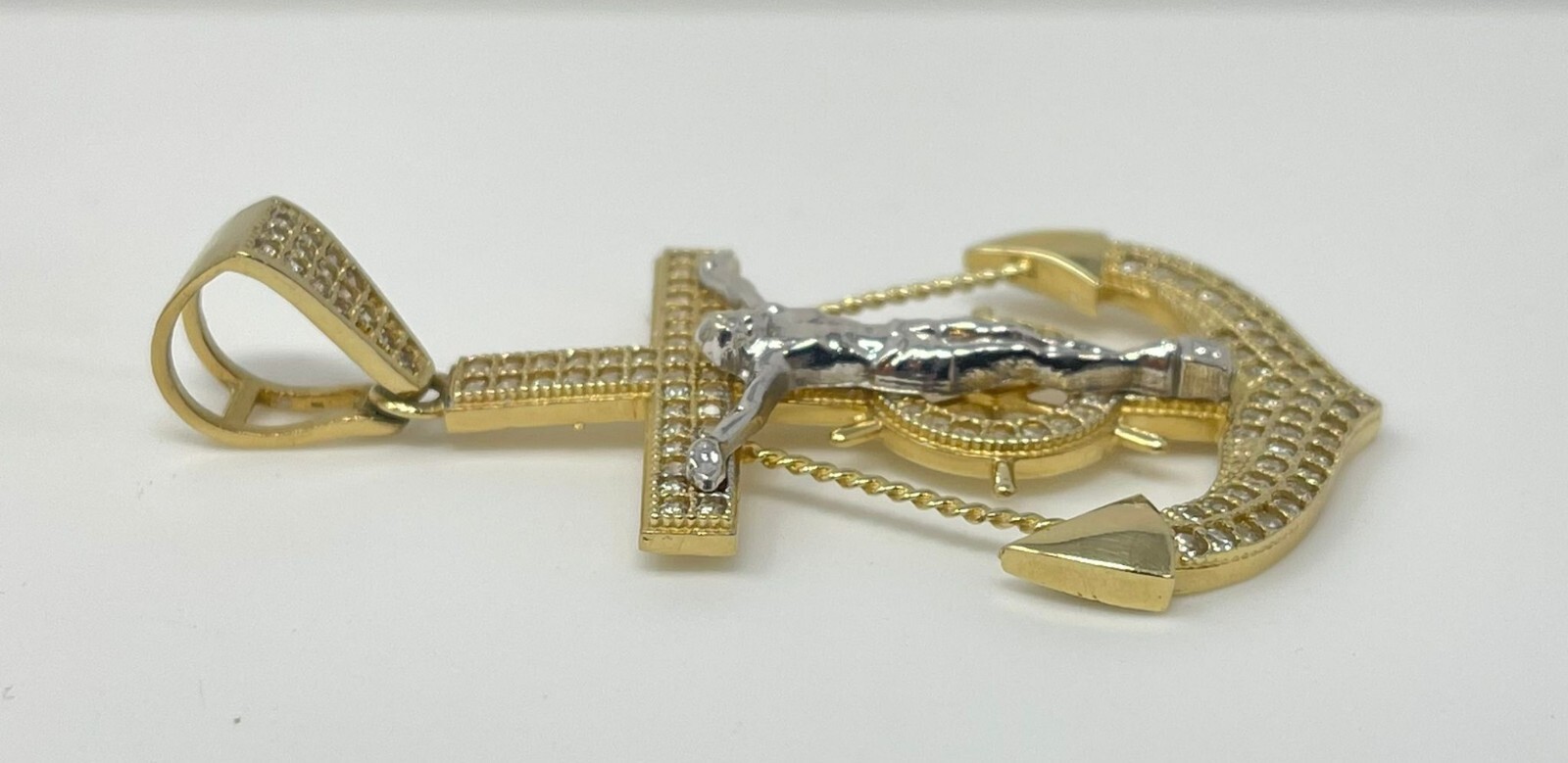 14k Gold Twotone Mariner's Anchor Cross With Christ … Gem