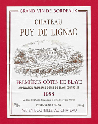 93 56 Etikett BORDEAUX 1. CÔTES DE BLAYE Château Puy de Lignac Brancheraux