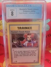 Trainer Rocket's Sneak Attack 72/82 1st Edition Team Rare Non-Holo cgc 8