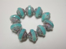 10 7mm Czech Glass Aqua Opal with Purple Wash Saturn Saucer Beads