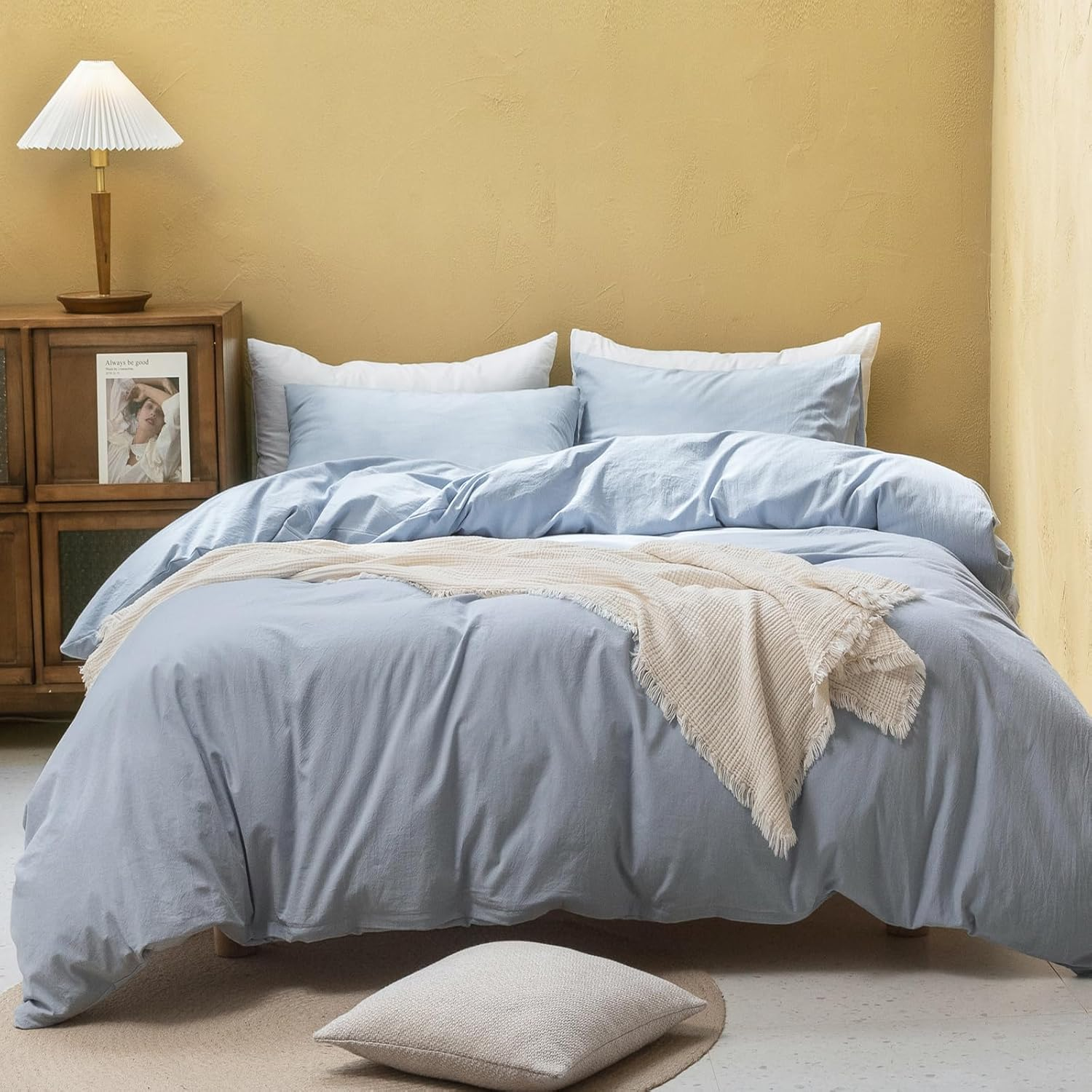 Duvet Cover Set 100% Washed Cotton Linen Feel Super Soft Comfortable Chic Lightw-image