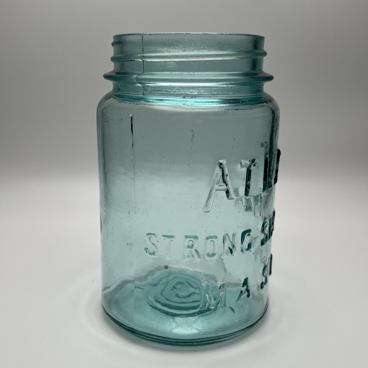 Vintage Atlas Strong Shoulder Mason Aqua Blue Pint Jar Unlucky #13