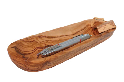 Stift- und Utensilienablage aus OLIVENHOLZ für den Schreibtisch 30 cm