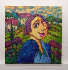 Quadro Dipinto Paesaggio Figura Olio Tela Cm30x30