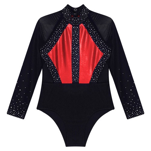 Kids Girls Outfits Rhinestones Suit Leotard Set Figure Costume Sheer Mock Neck - Picture 69 of 80