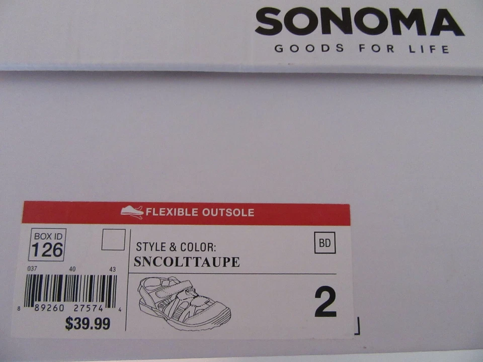 Sonoma Niños Sandalias 2 Medianas NUEVO CON ETIQUETAS SNCOLT TAUPE $39.99 Verano Zapatos Deportivos Calzado Foto 2 de 4