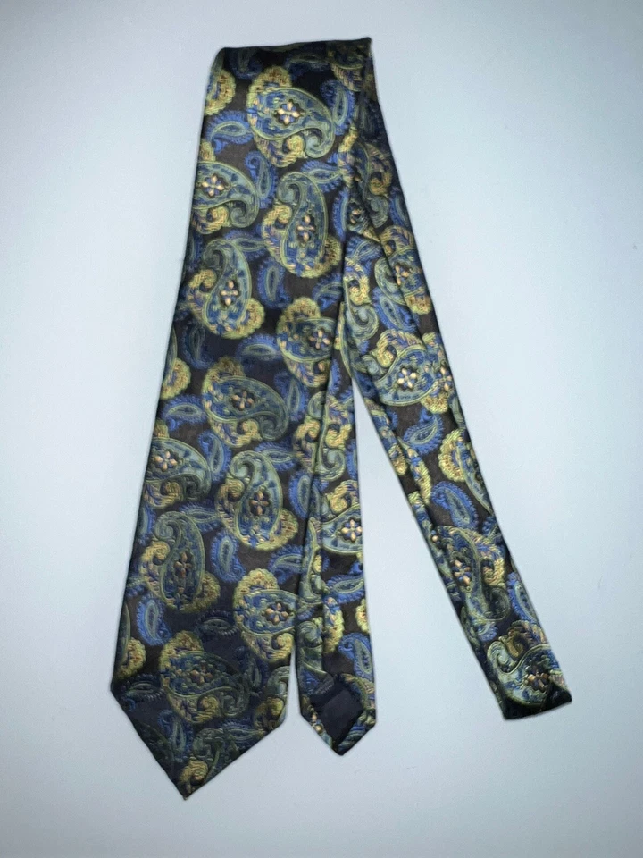 Corbata Louis Dell'Olio Texturizada Bordada Floral Azul Verde Dorado Negra Foto 3 de 4