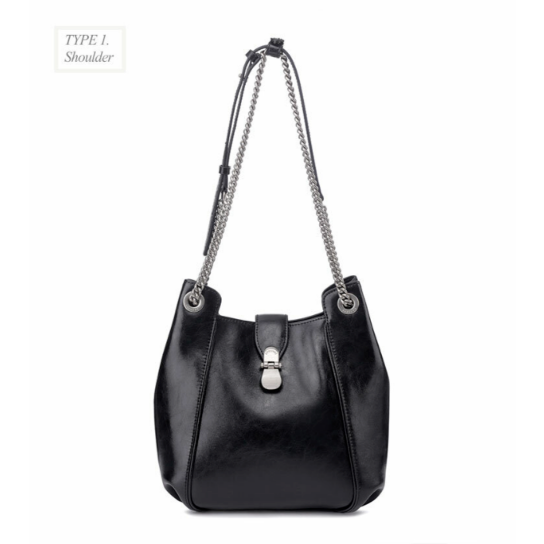 ★韓国人気★LOEUVRE★Sac de Panier Medium Loeuvre Sac de Sortie Bucket Large Noir (Black) Elegant
