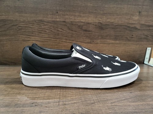 Polo Ralph Lauren Men' Keaton Allover Pony Slip-On Sneaker Black 12D NIB - Picture 2 of 5