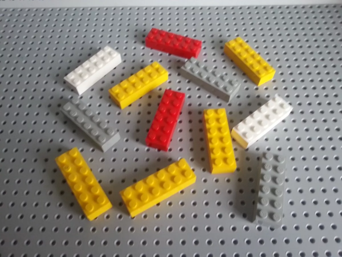 LEGO BLOCKS 12 PIECES 2456 2 x 6 STUD BRICKS MIXED YELLOW RED GREY WHITE