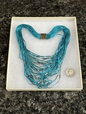 Collar azul multihilo tejido de plata esterlina con cuentas de diseñador CALGARO Italia