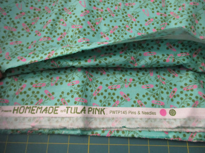 Tula Pink Cotton Fabric 1 FQ Homemade 18'' x 21'' Pins & Needles Pink on Green