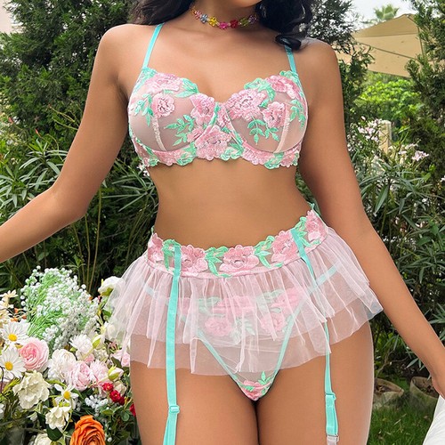 Women Lingerie Set Push Up Lace Bra G-String with Garter Belt Babydoll Underwear - 第 9/31 張圖片