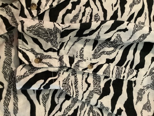 Marks & Spencer Pure Linen Blouse White Black Animal Zebra Print Shirt Size 18 - Picture 4 of 9