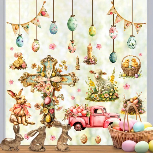 Easter Window Clings Decoration Christian Cross Window Stickers Happy Easter ...