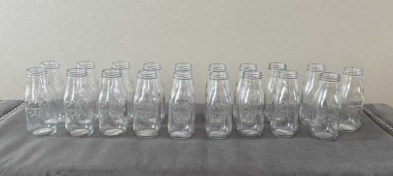 Lot Of 19 - Bottle Clear Glass Milk Jar Jug Embossed Cow 10oz. Vintage