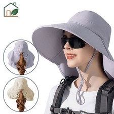 Women Wide Brim Sun Hat with Ponytail Hole Neck Flap UV Protector Summer Outdoor