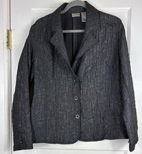 Chicos 2 L / 12 Black Textured Shimmery Jacket Blazer Edgy EUC