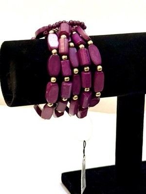 CHICO S Plumb Purple Beaded Stretch Bracelet Set | NWT