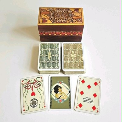 2 Otto Tragy Decks & Vintage Steinbach Germany Hand-Carved Wood Card Box Lot