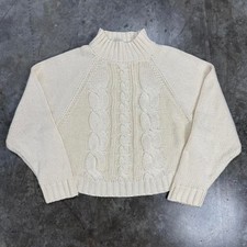 Elie Tahari Cream White Wool Blend Cable Knit Cropped Sweater Size S